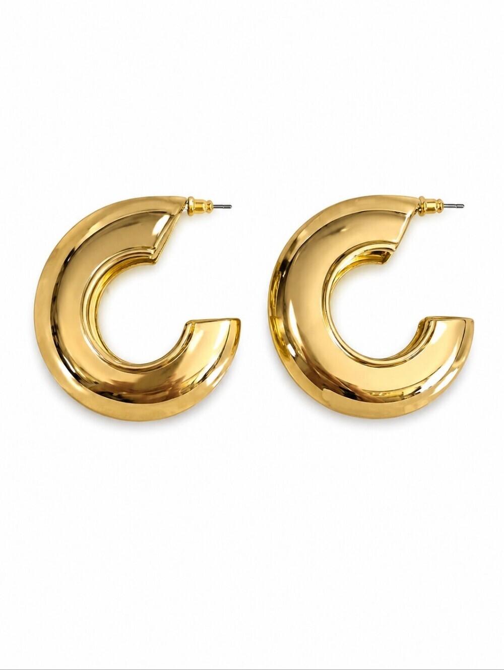 CATO Goldtone Puff Hoop C-Shape Festival Statement Earrings